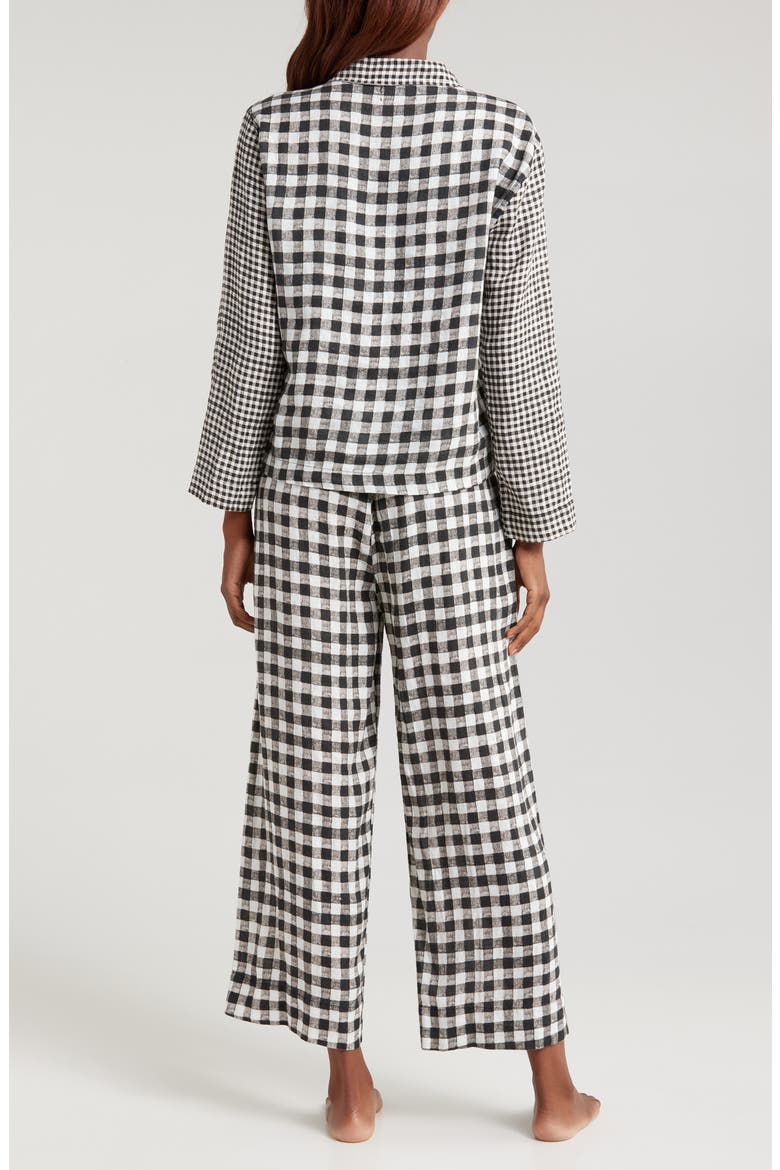 Long Sleeve Linen Pajamas, Alternate, color, GINGHAM LINEN BLACK/WHITE