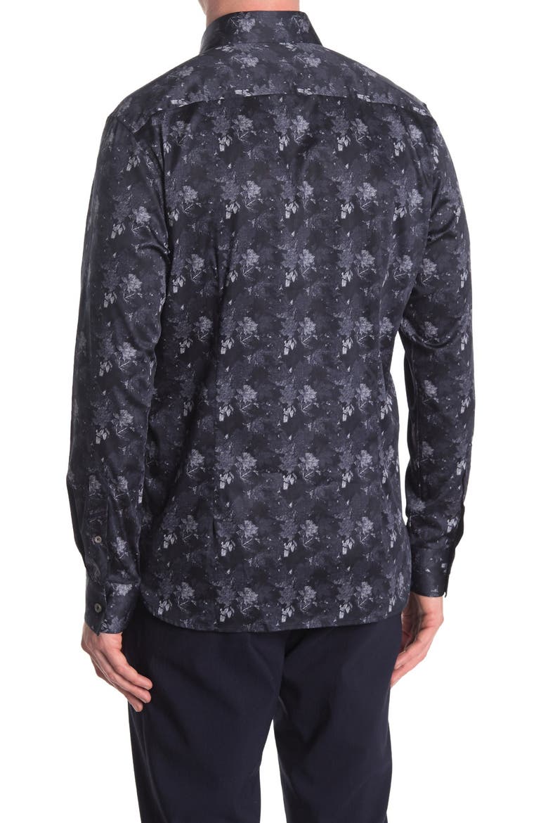 Tailored Fit Abstract Button-Up Shirt, Alternate, color, BLACK