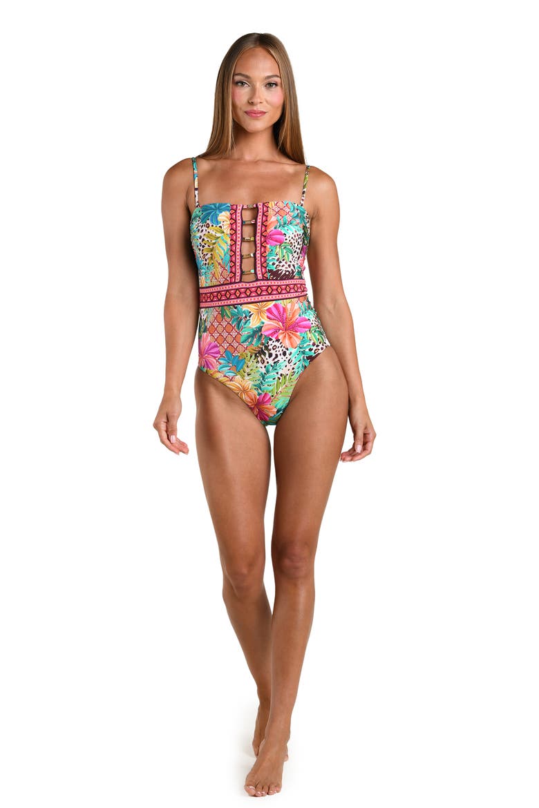 Paradise Heat Jewel Cutout One-Piece Swimsuit, Alternate, color, BLUE MULTI