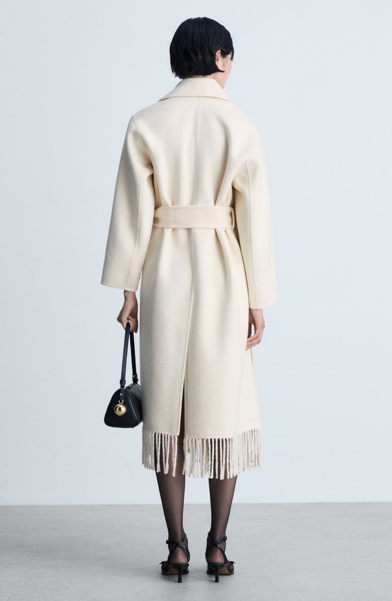 MANGO Wool Blend Fringe Hem Longline Coat, Alternate, color,