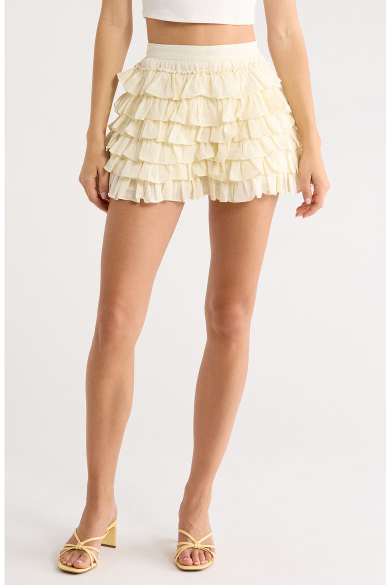 Danfy Tiered Ruffle Cotton Shorts, Main, color, CREAM