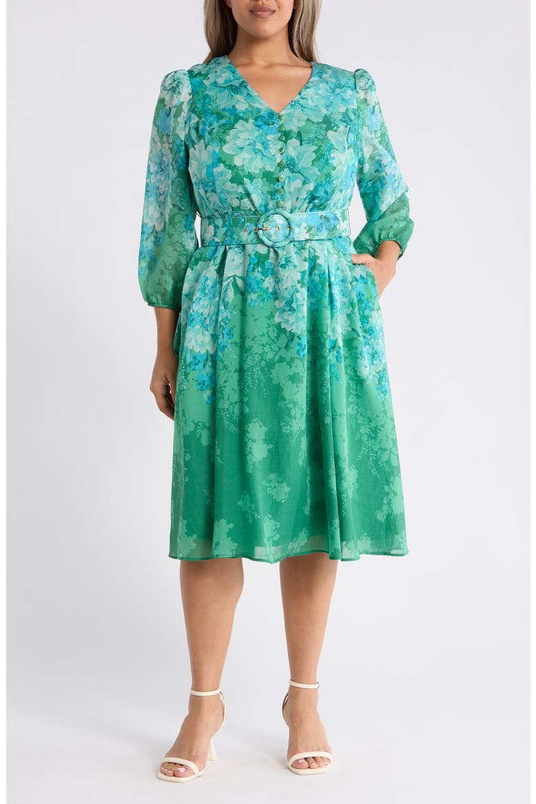 Long Sleeve Printed Midi Dress, Main, color, GREEN