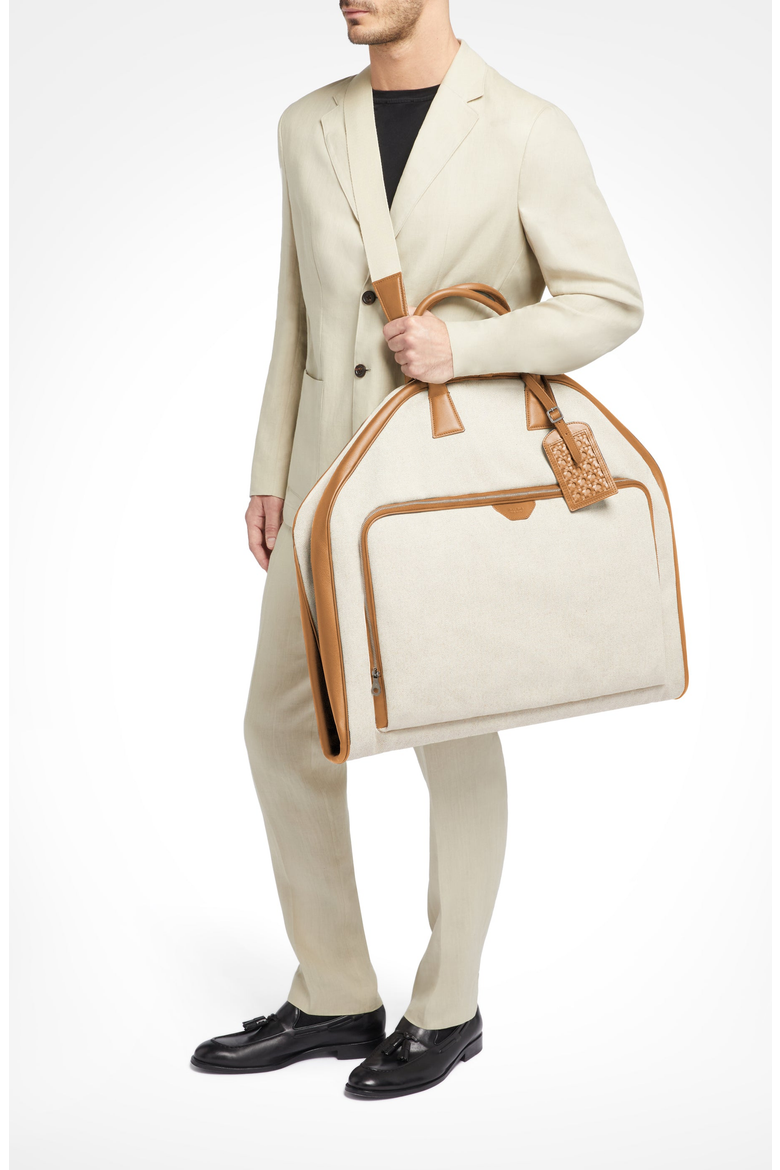 Canvas Garment Bag with Leather Trim, Alternate, color, Walnut