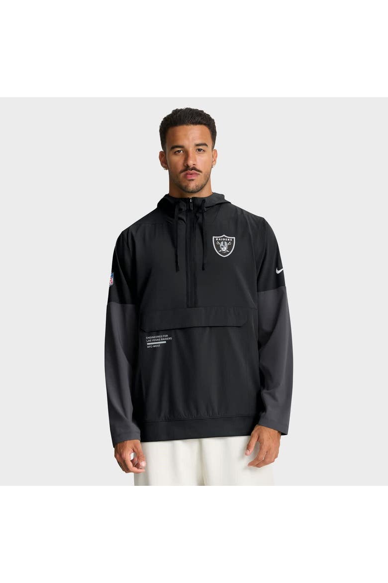 Men's Nike Black Las Vegas Raiders Sideline Anorak Half-Zip Hoodie Jacket, Main, color, Black
