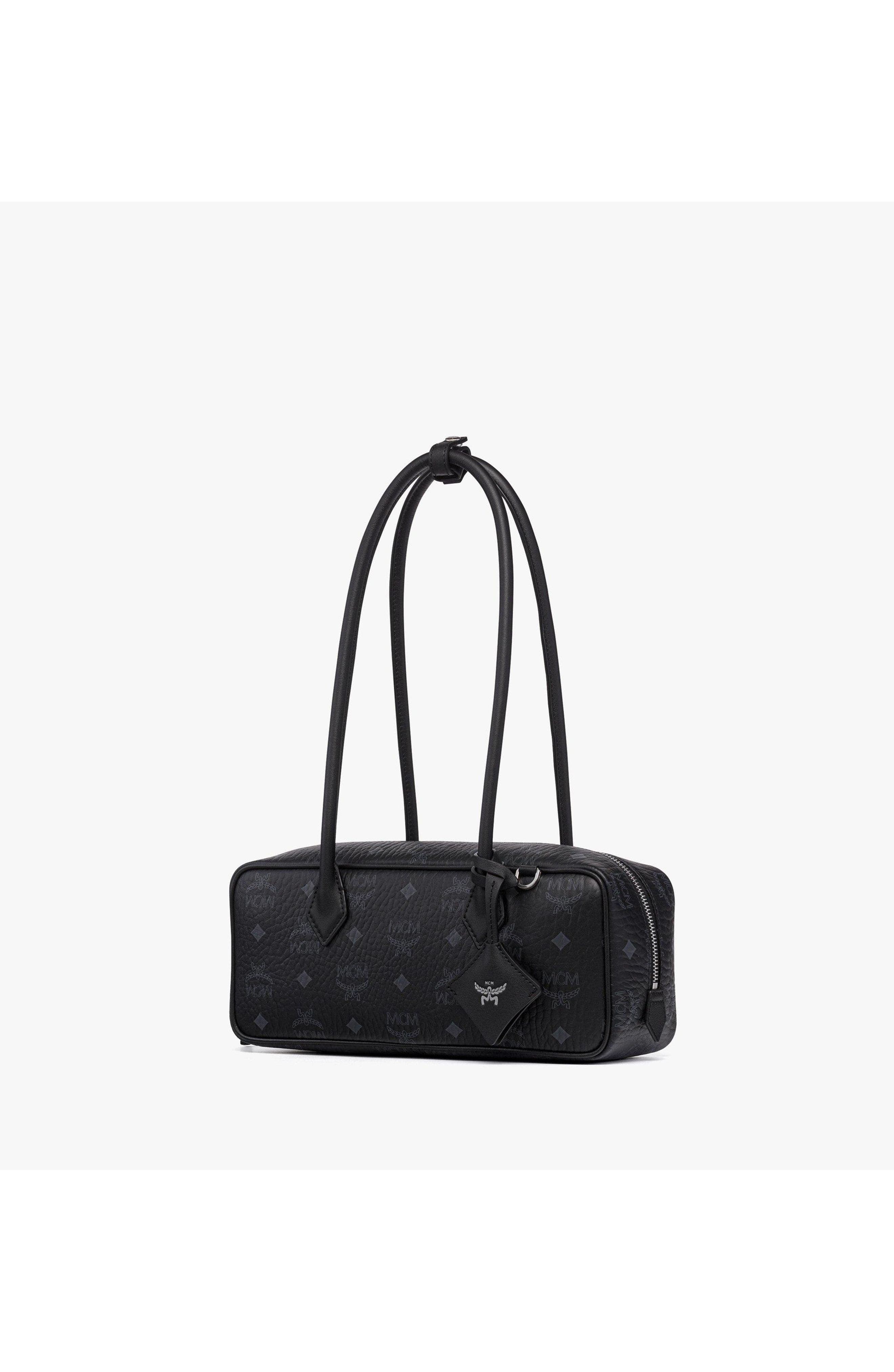 MCM Aren East West Shoulder Bag in Visetos, Alternate, color, Black