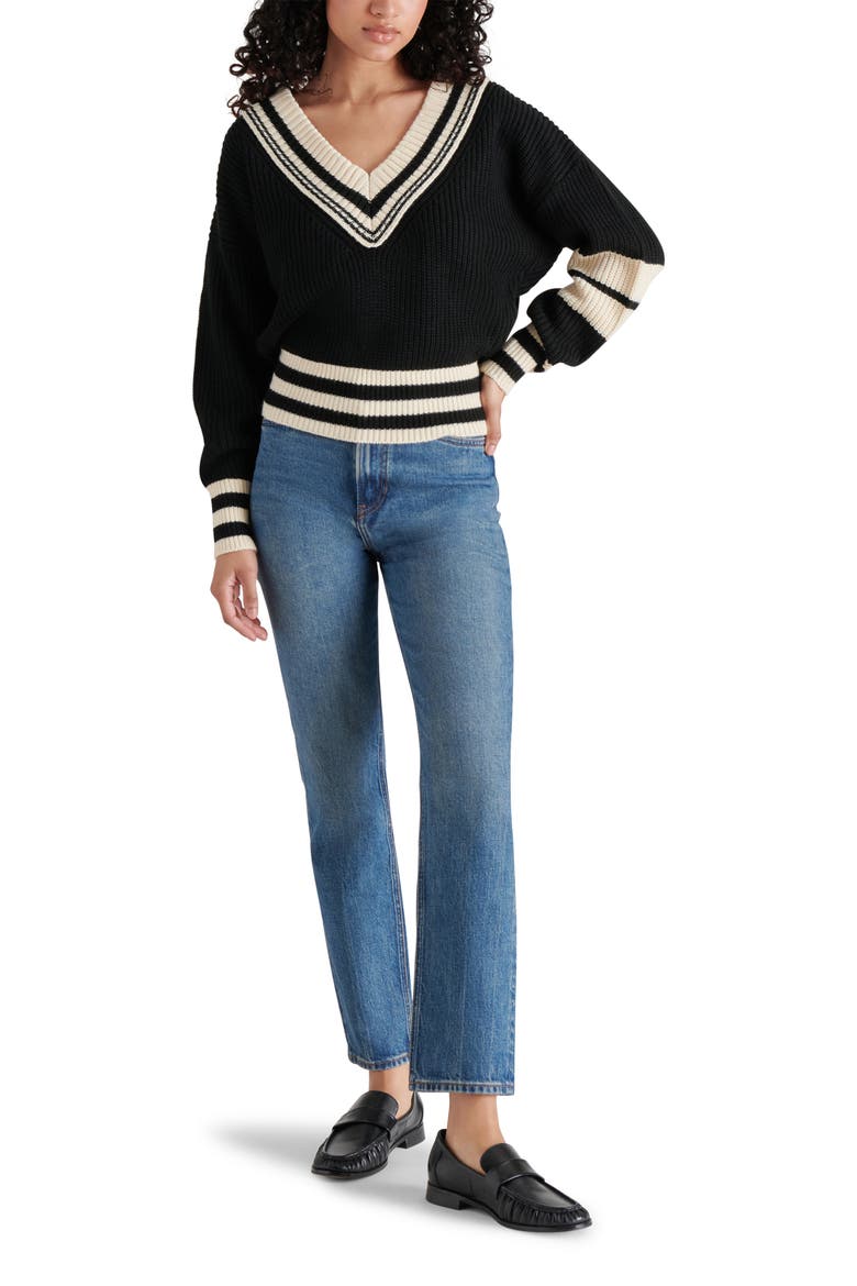 Jen Stripe Trim Sweater, Alternate, color, BLACK