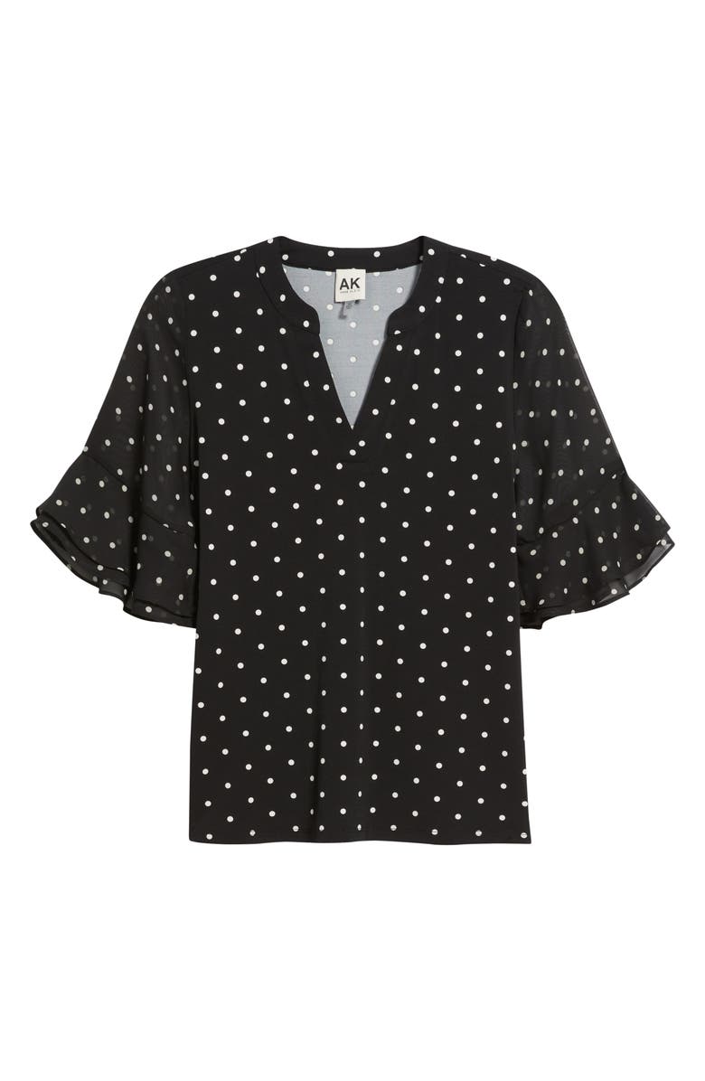 AK ANNE KLEIN Ruffle Sleeve Top, Alternate, color, Anne Black/ White Dove