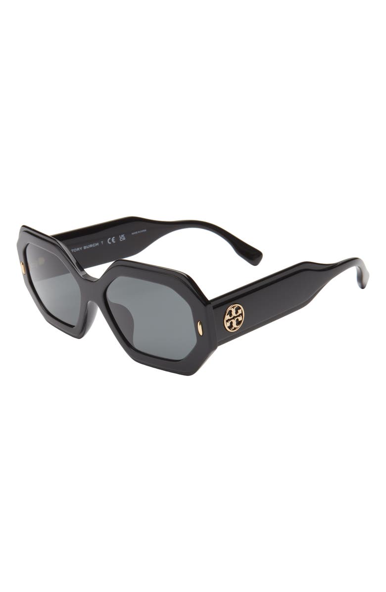 Tory Burch 55mm Geometric Sunglasses, Alternate, color, Black / Dark Grey