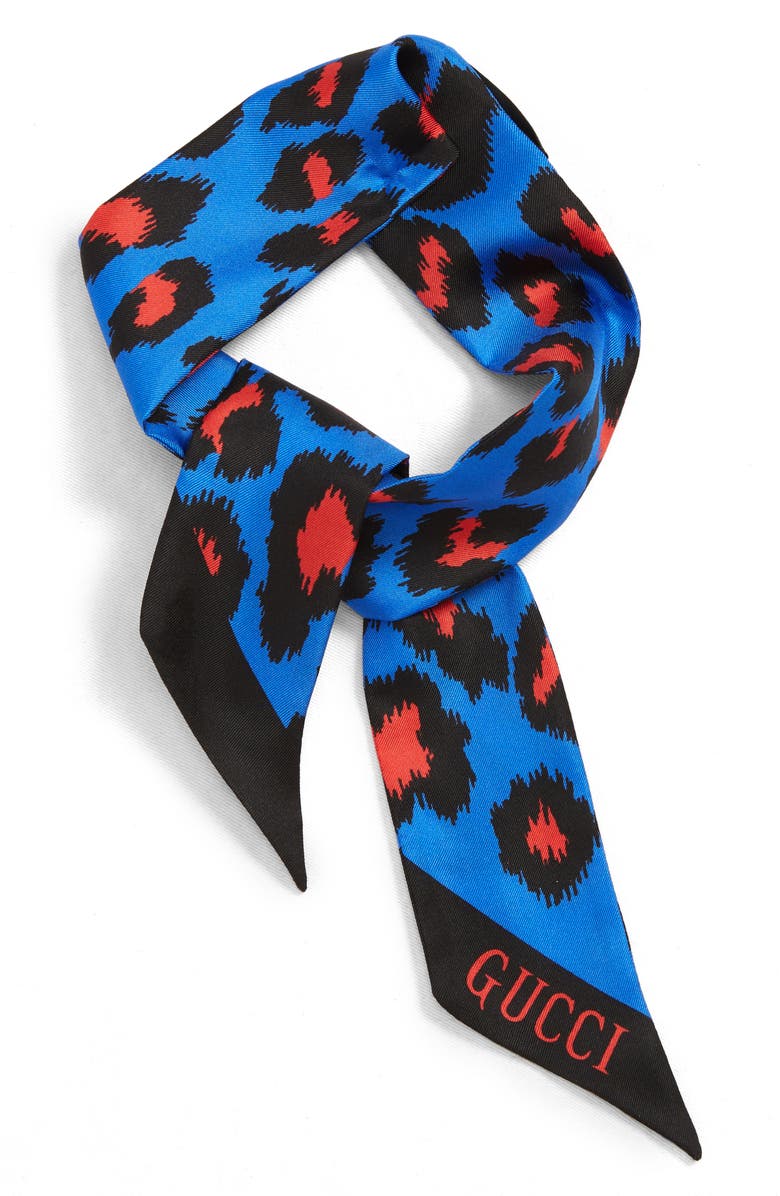Gucci Leopard Print Silk Neck Scarf, Alternate, color, 