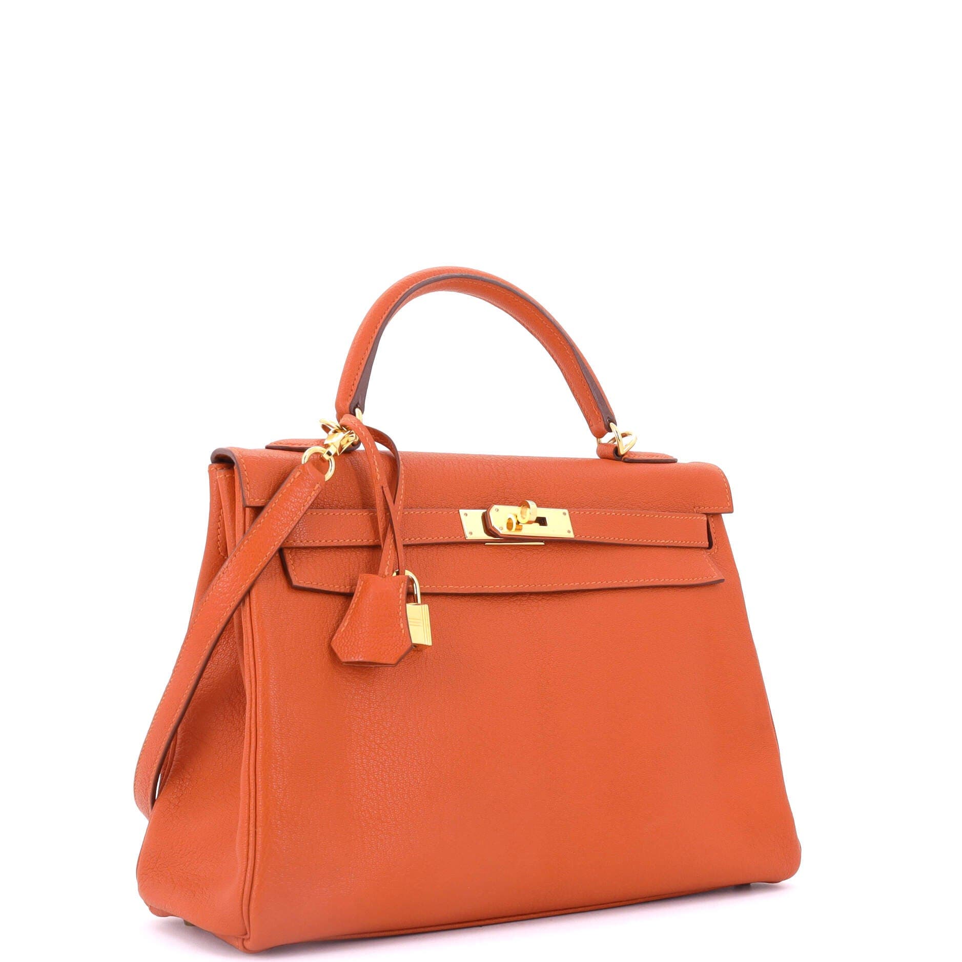 Pre-Owned Hermes Kelly Handbag Orange Chevre de Coromandel with Gold Hardware 32, Alternate, color, 