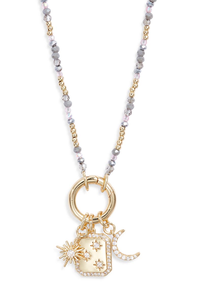 Chelsea28 Demi Fine Cubic Zirconia Bead Star Charm Necklace, Alternate, color, Grey Multi- Gold