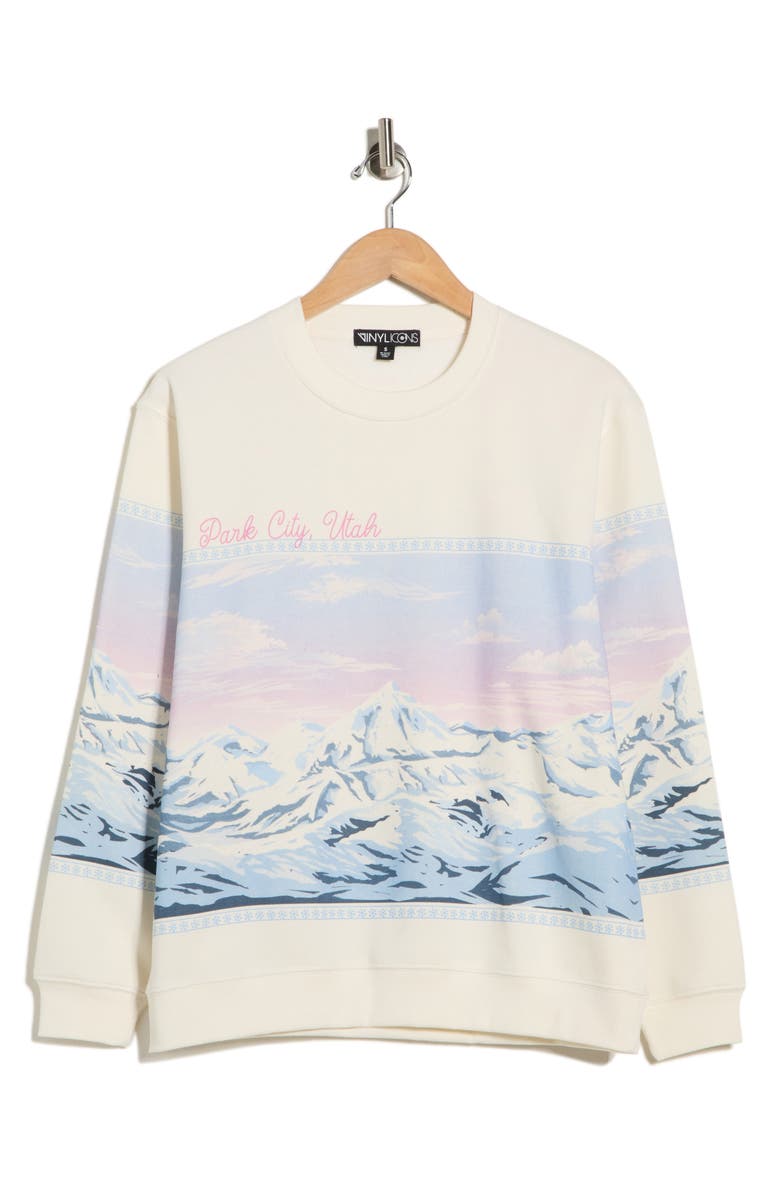 Vinyl Icons Park City Scene Crewneck Sweatshirt, Alternate, color, Marshallow