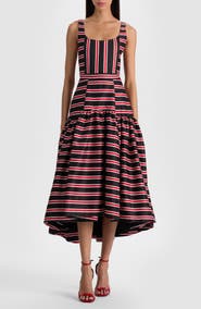 Alice + Olivia Diana Directional Stripe Structured Cotton Blend Dress
