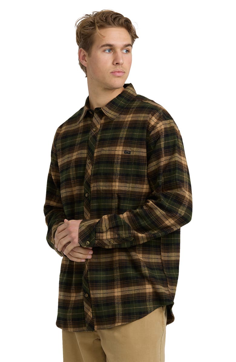Billabong Coastline Cotton Flannel Button-Up Shirt, Alternate, color, Forest