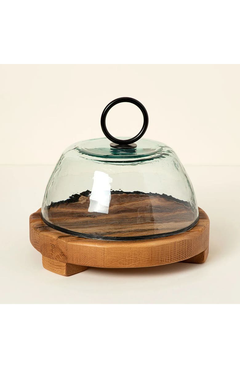 Uncommon Goods Reclaimed Wood Serving Board & Cloche by Europe2You, Alternate, color, Clear Glass
