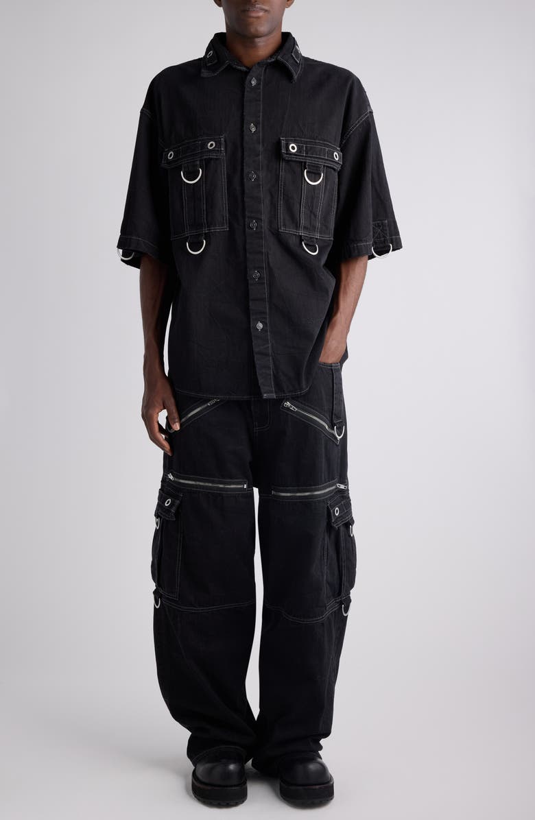 Balenciaga D-Ring Cotton Denim Utility Shirt, Alternate, color, Lightweight Black