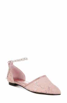 Rag & Co Seymor Faux Pearl Tie Strap Lace Flat