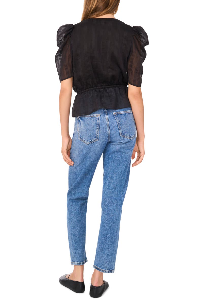 1.STATE Short Sleeve Peplum Shirt, Alternate, color, Rich Black