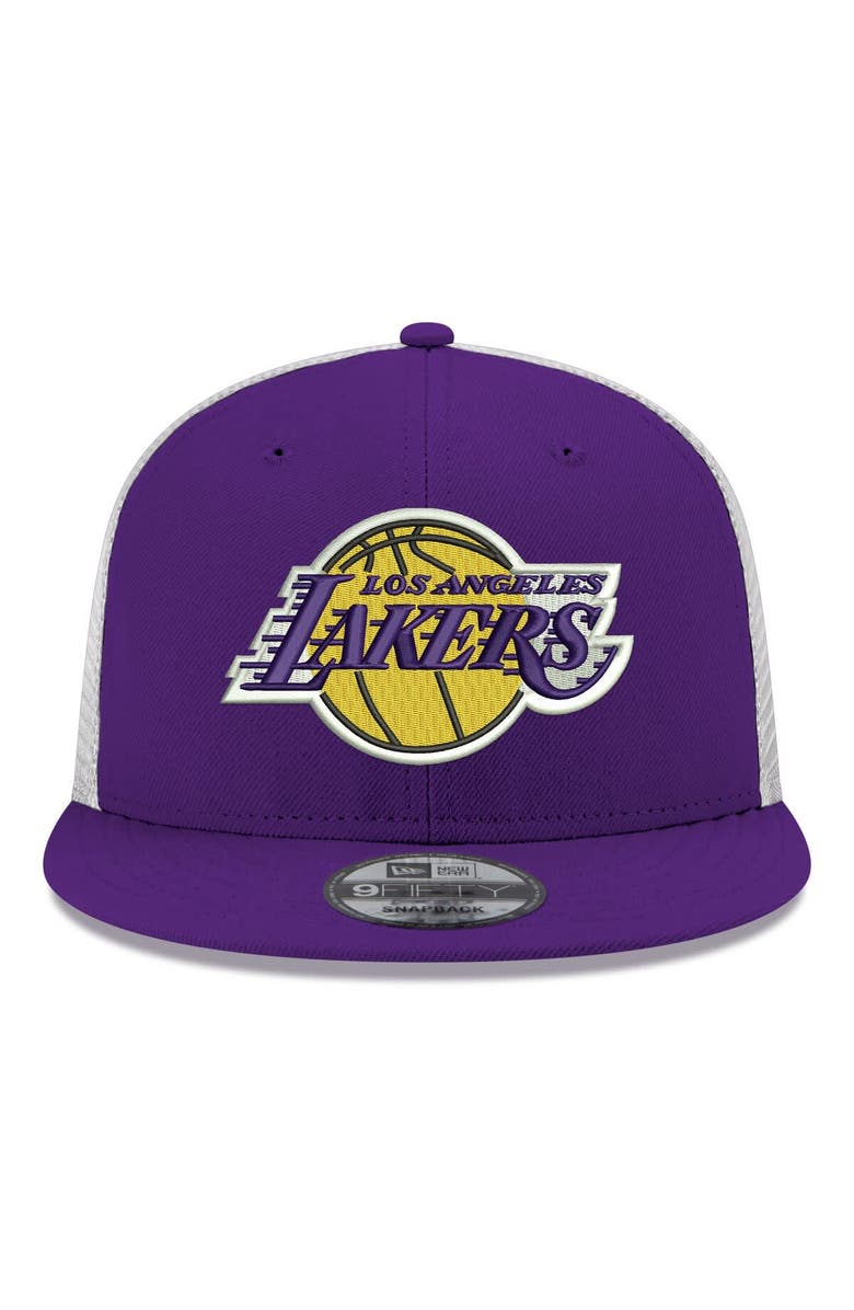 New Era Men's New Era Purple Los Angeles Lakers Core Logo Meshback 9FIFTY Snapback Hat, Alternate, color, Purple