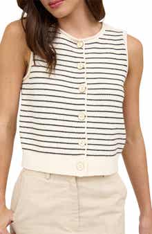 Blu Pepper Stripe Button Front Sweater Vest