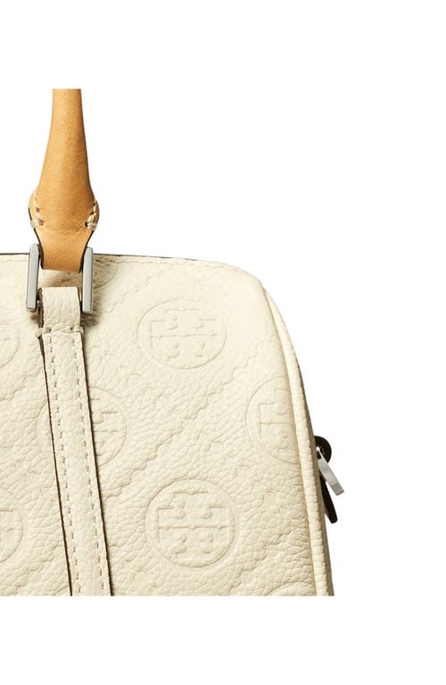Tory Burch Mini T Monogram Leather Barrel Bag In White