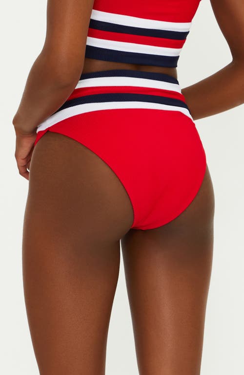 Beach Riot Millie Colorblock High Waist Bikini Bottoms In Red