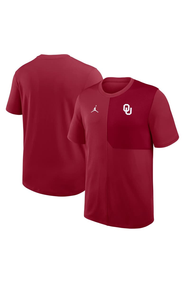 Jordan Brand Men's Jordan Brand Crimson Oklahoma Sooners 2025 Sideline UV Performance Coach T-Shirt, Main, color, Crimson