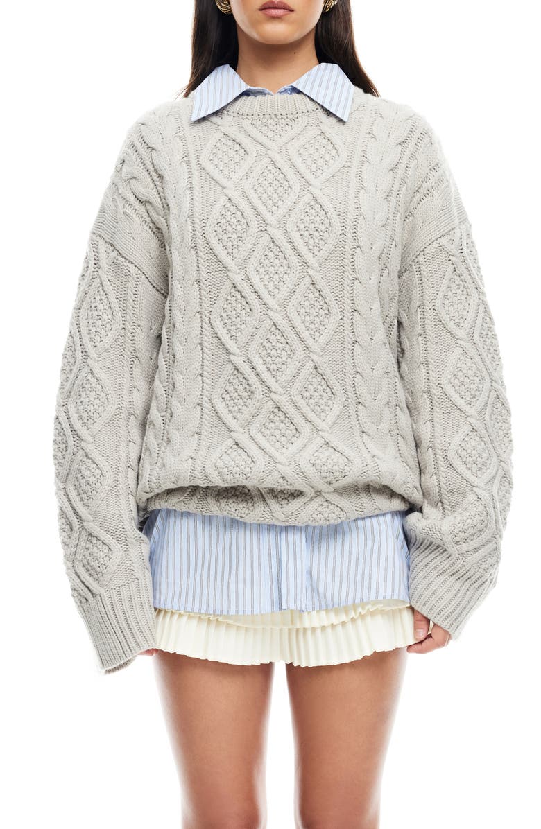 LIONESS Gigi Oversize Cable Stitch Sweater, Main, color, Cloud