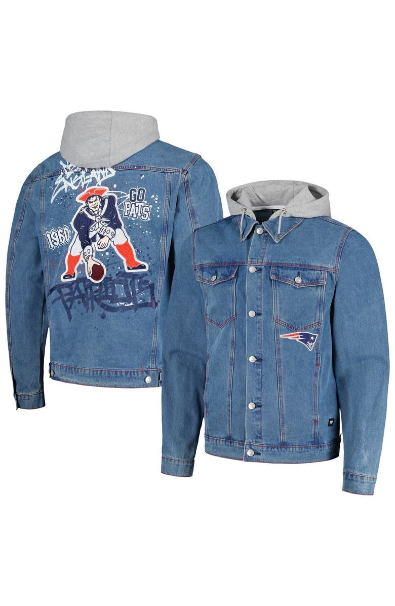 THE WILD COLLECTIVE Men's The Wild Collective New England Patriots Hooded Full-Button Denim Jacket, Main, color, 