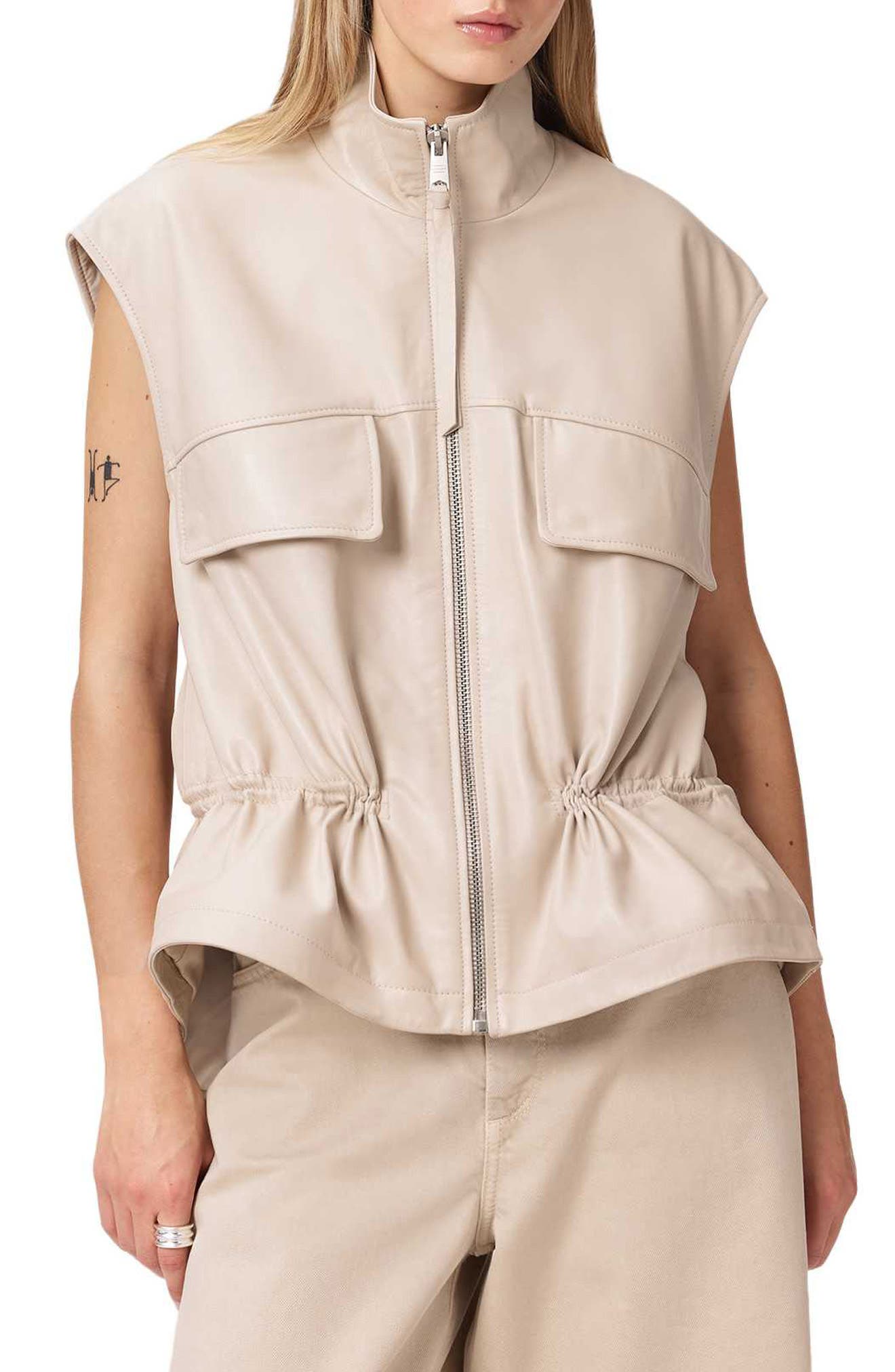 Flor Zip-Up Leather Gilet - image 3