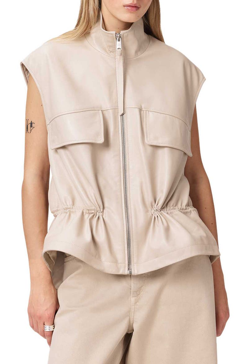 Flor Zip-Up Leather Gilet, Main, color, ANTIQUE WHITE