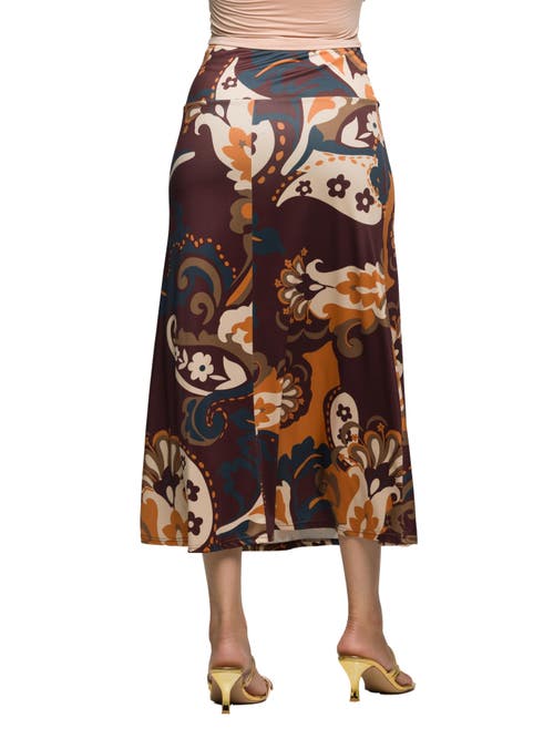 24seven Comfort Apparel Elastic Waist Maxi Skirt Print In Brown