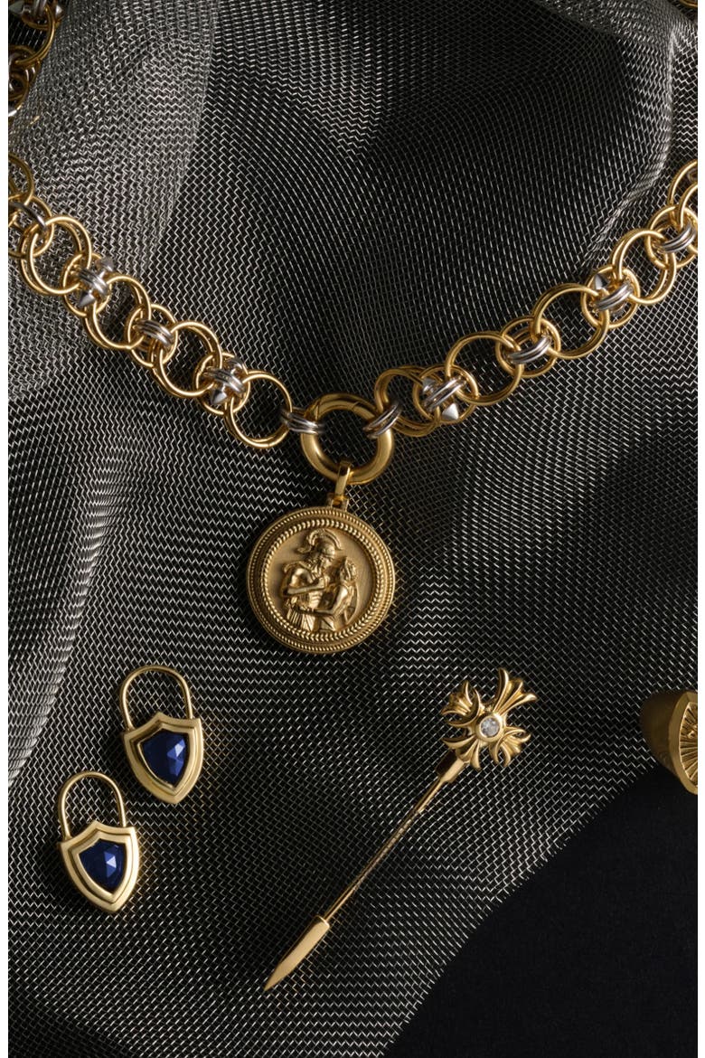 15-Inch Chain Mail Toggle Charm Collar, Alternate, color, GOLD VERMEIL STERLING SILVER