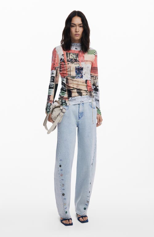 Desigual Barrel Leg Jeans In Blue