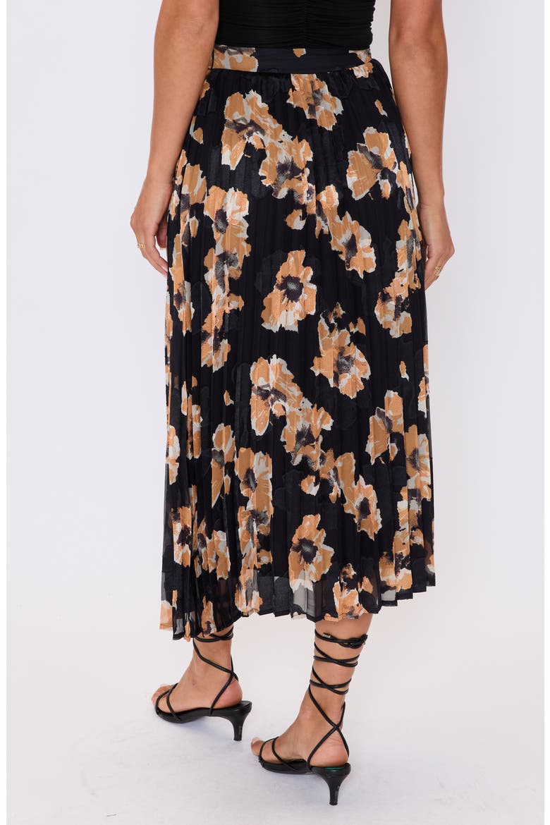 Zora Floral Pleated Midi Skirt, Alternate, color, BLACK FLORAL