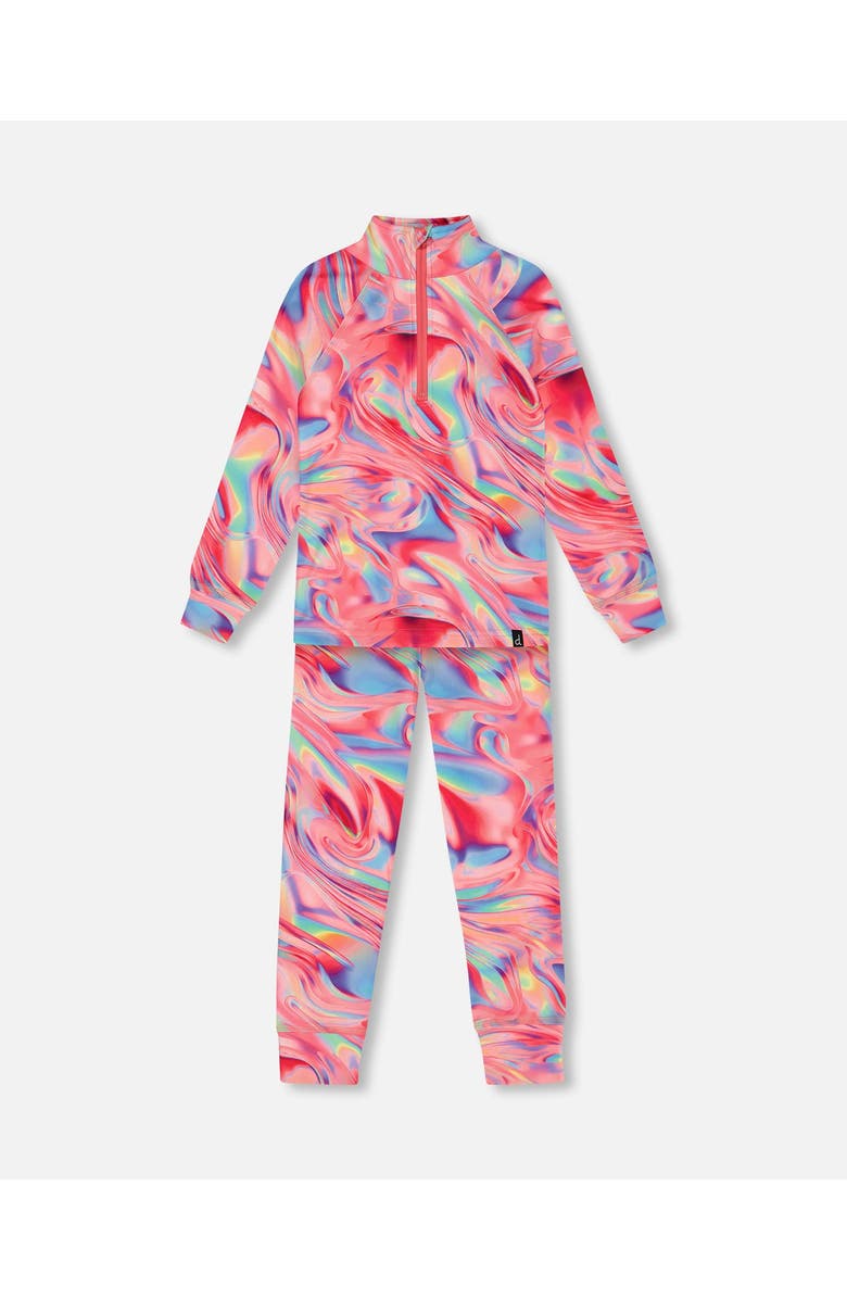 Deux par Deux Little Girl's Two Piece Thermal Underwear Set Printed Marble, Main, color, 