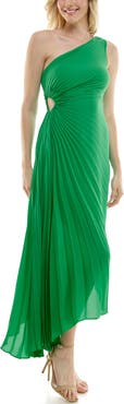 Nicole Miller One Shoulder Pleat Midi Dress