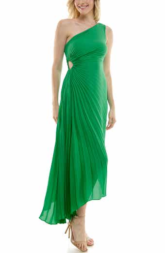 Nicole Miller One Shoulder Pleat Midi Dress