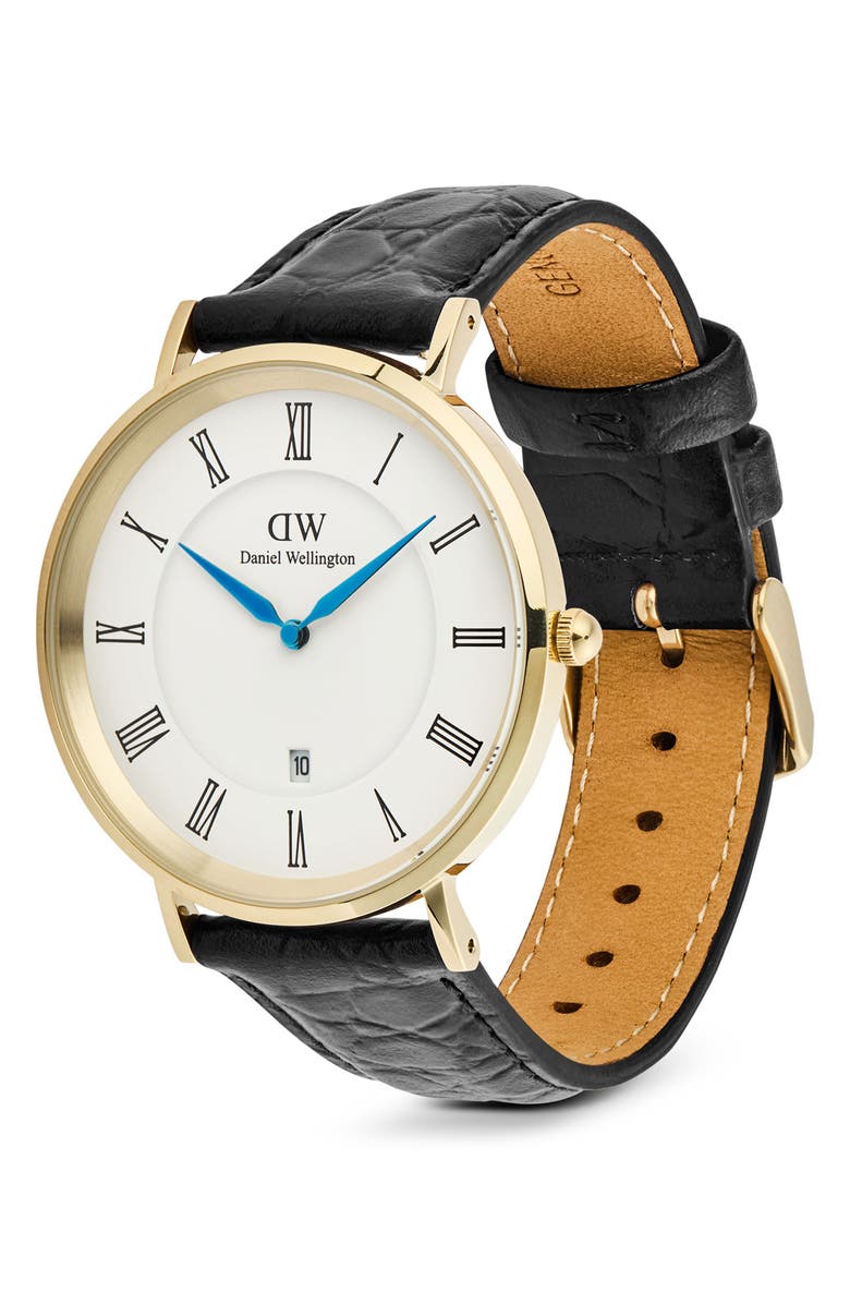 Daniel Wellington Classic Roman Numerals Leather Strap Watch, 40mm, Alternate, color, White/ Gold/ Black
