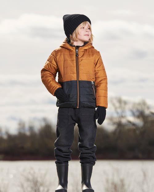 Deux Par Deux Little Boy's Colorblock Quilted Mid-season Jacket Brown And Black In Brown And Black
