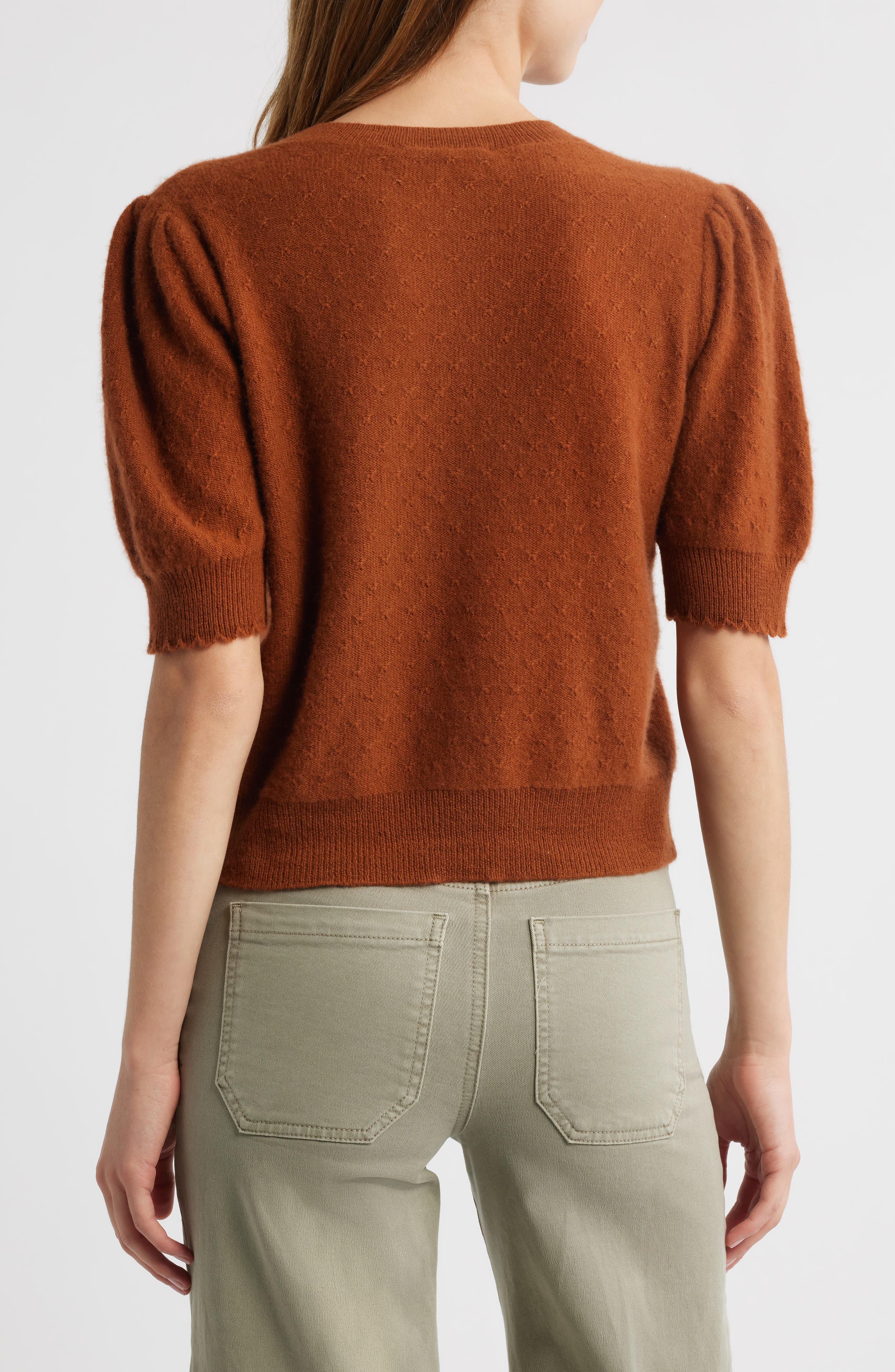 The Cashmere Pointelle Puff Sleeve Cardigan - image 2