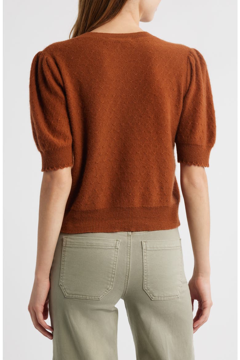 The Cashmere Pointelle Puff Sleeve Cardigan, Alternate, color, CHESTNUT