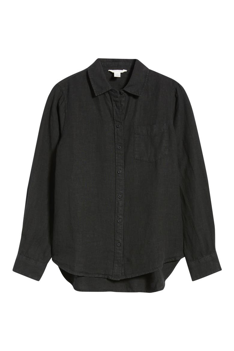 Casual Linen Button-Up Shirt, Alternate, color, BLACK