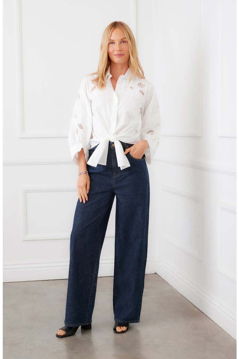 Eyelet Embroidery Tie Front Shirt, Alternate, color, WHITE