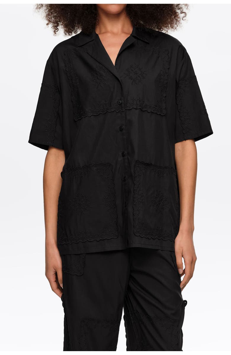 Bimba y Lola Embroidered Scarf Patchwork Shirt, Main, color, Black