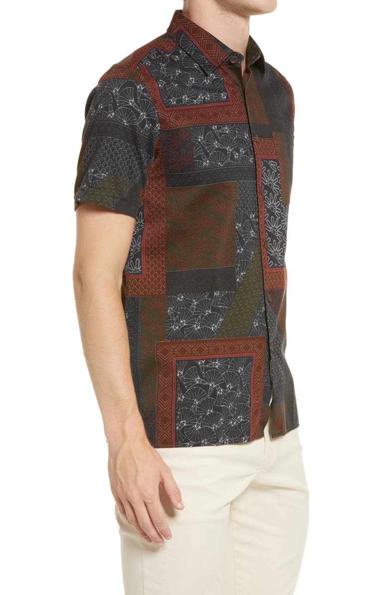 Ted Baker London Relaxx Short Sleeve Hemp & Cotton Button-Up Shirt, Alternate, color, Dk-Red