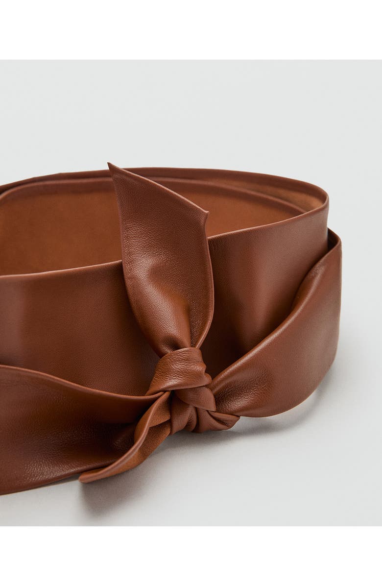 MANGO Starring Hailey Bieber Leather Cummerbund Belt, Alternate, color, Brown