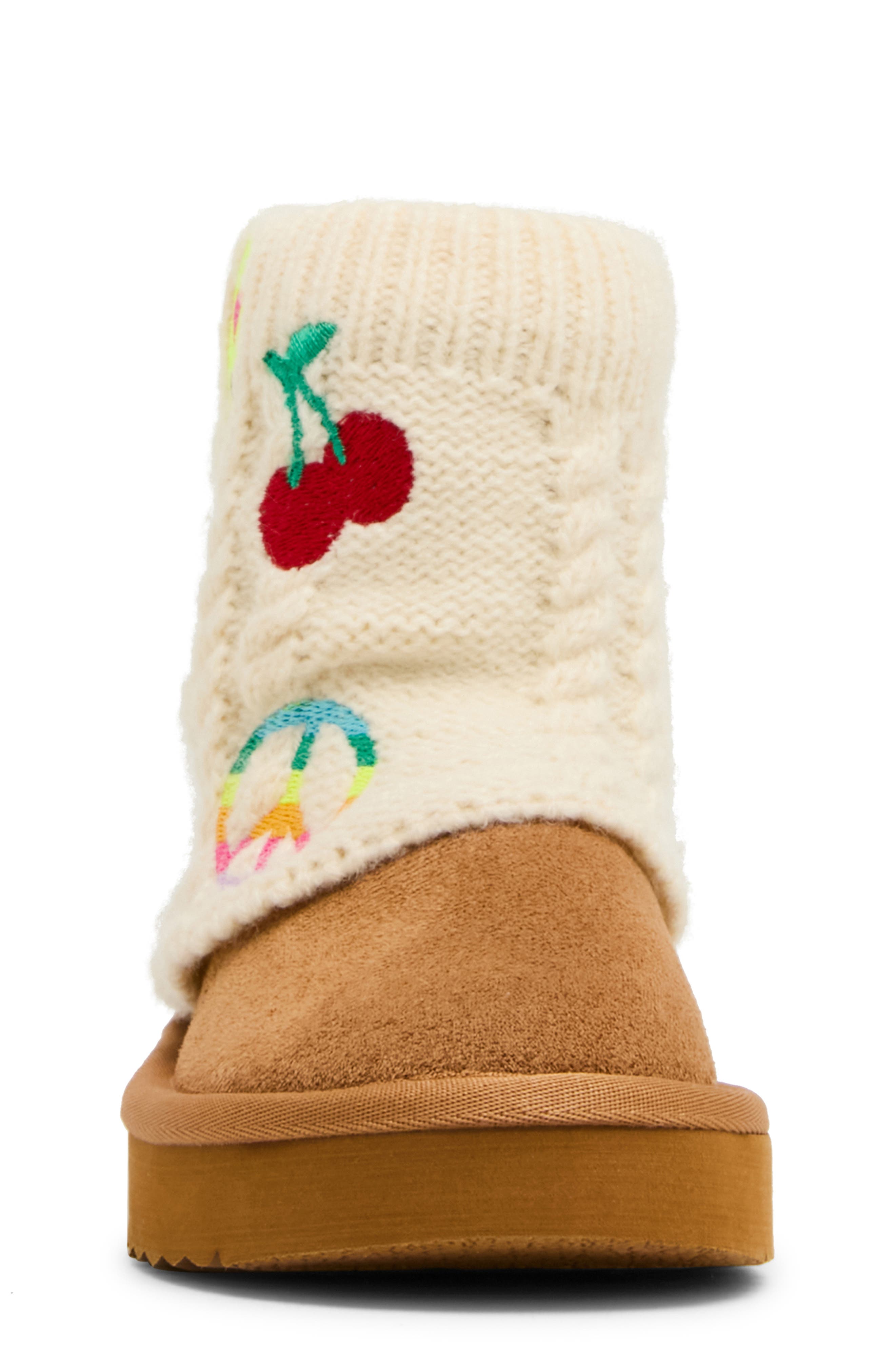 Kids' Cozy Embroidered Knit Boot, Alternate, color, IVORY/ COGNAC