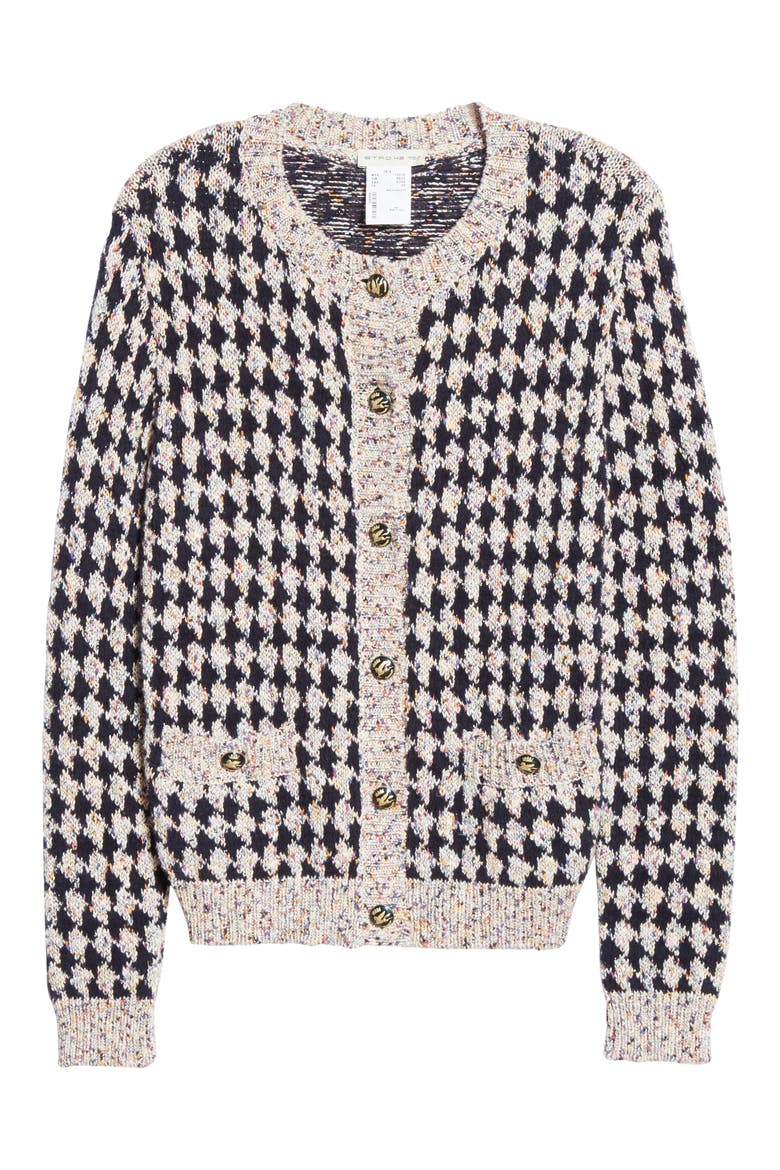 Metallic Houndstooth Tweed Jacquard Cardigan, Alternate, color, NAVY