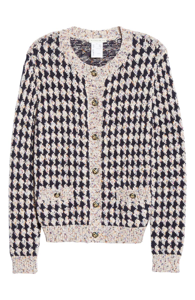 Etro Metallic Houndstooth Tweed Jacquard Cardigan, Alternate, color, 